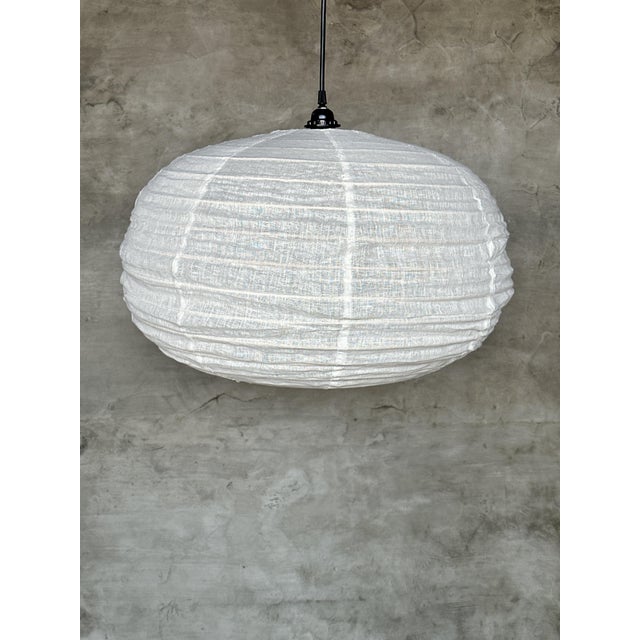Japanese Style Suspension in Rattan and Natural Linen For Sale - Image 11 of 13