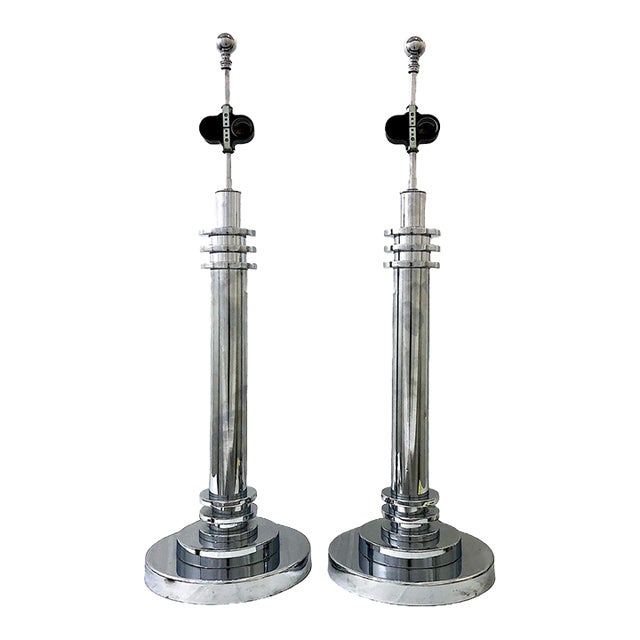 Early 20th Century Art Deco Period “Machine Age” Chrome Plated Table Lamps - a Pair For Sale