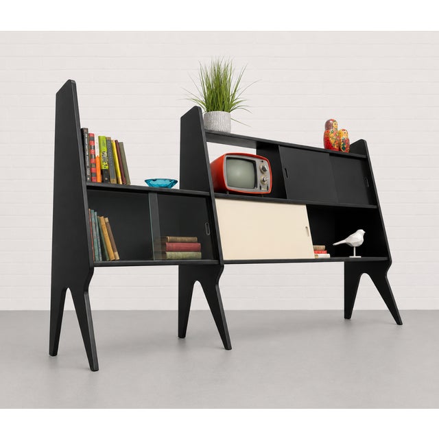 Gio Ponti Italian Mid Century Modern Extra-Long Wall Unit in Black Lacquer — Gio Ponti Inspired For Sale - Image 4 of 14