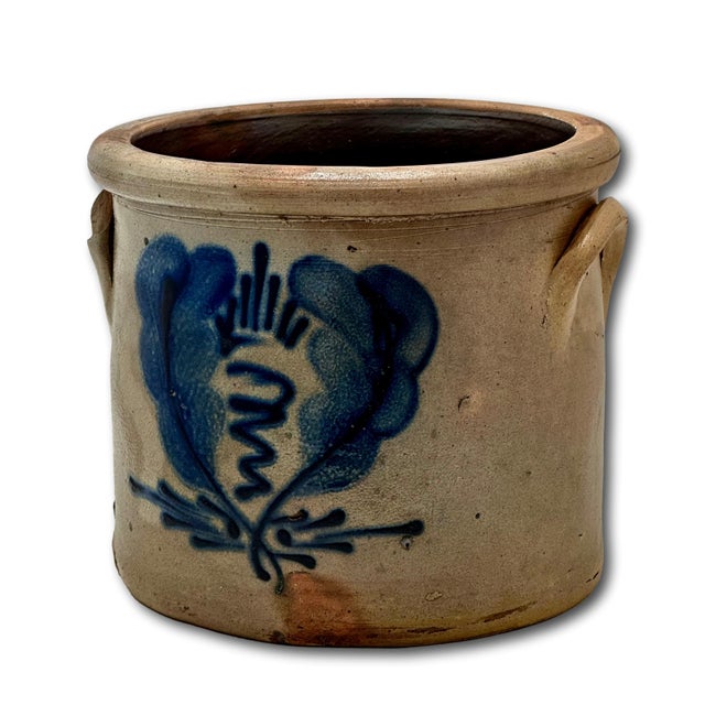 Mid 19th Century Wonderfully Rustic Small 1 Gallon Size Antique MId 1800s American Blue Decorated Stoneware Storage Crock 7 Inches Tall For Sale - Image 5 of 18