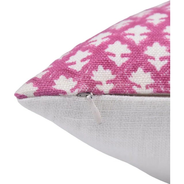 Art Deco Fabdivine Boho Style Block Printed Pillow Cover 16x16 Inch Off-White Linen- Pink City For Sale - Image 3 of 3