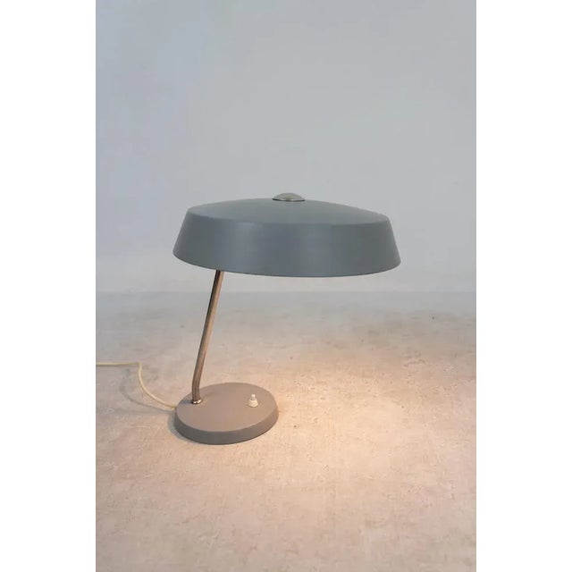 Grey Table Lamp with Chrome Parts, 1960s, in Flawless conditions. Designed 1960 to 1969 European Plug (up to 250V).The...