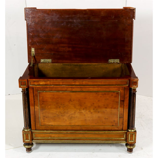 French Empire Revival Burlwood Blanket Chest With Ebonized Columns & Gilt Bronze Accents, Circa 1900 For Sale - Image 4 of 4
