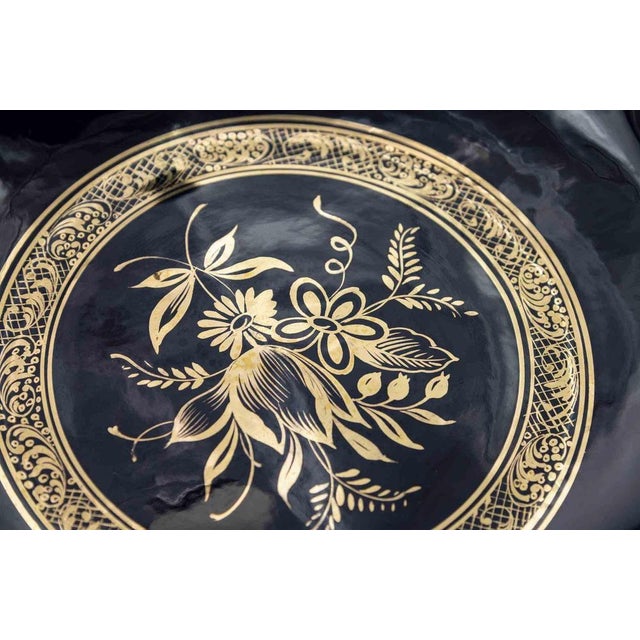 Vintage Art Deco Gilded Tray in Cobalt Blue Ceramic, Italy, 1930s For Sale - Image 4 of 6