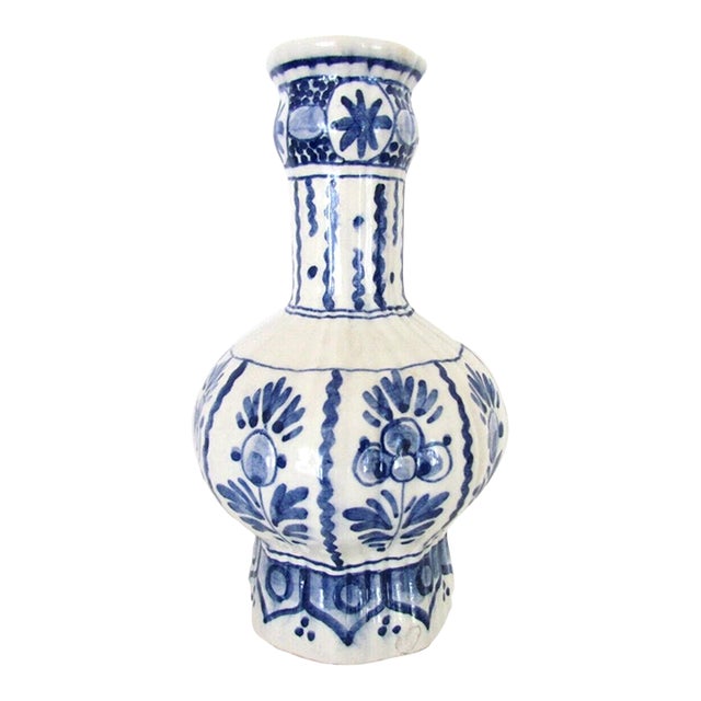 Vintage Delft Pottery Blue and White Mold 63 Vase For Sale