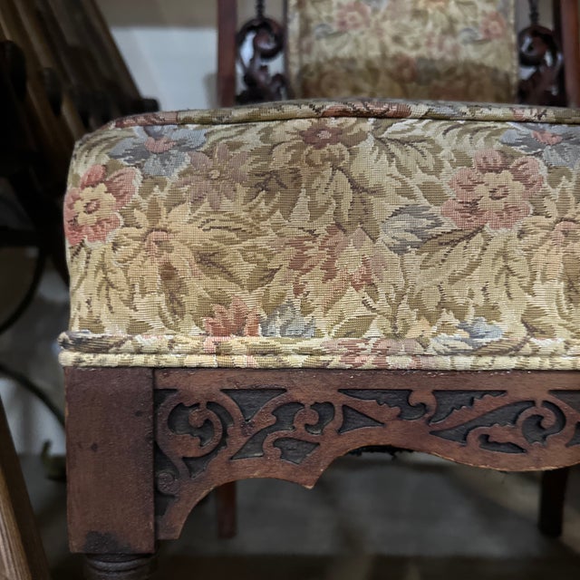 Up for consideration is a beautiful vintage mid-century modern detailed chair with floral cushions. This is a lovely piece...