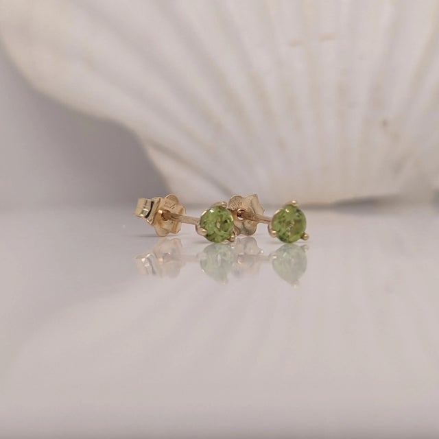 Modern Peridot Martini Solitaire Stud Earrings in Solid 14k Gold - 2 Pieces For Sale - Image 3 of 5