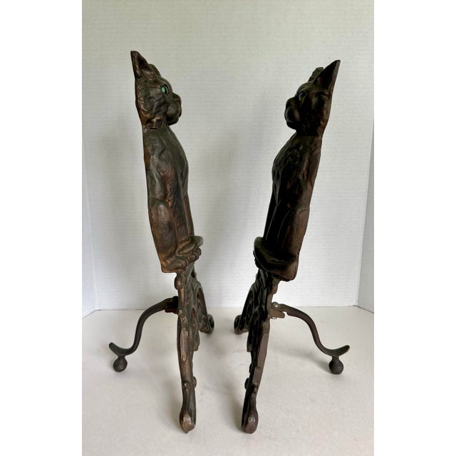 Metal Early 20th C. Pair of Cast Iron Victorian Cat Andirons With Glass Eyes For Sale - Image 7 of 11