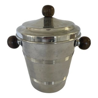 1970's French Aluminum Ice Bucket With Wood Handles For Sale