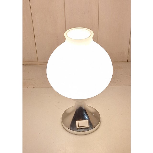Vintage Bedside Lamp with Metal Base and Opaque White Glass Shade, 1970s For Sale - Image 3 of 7
