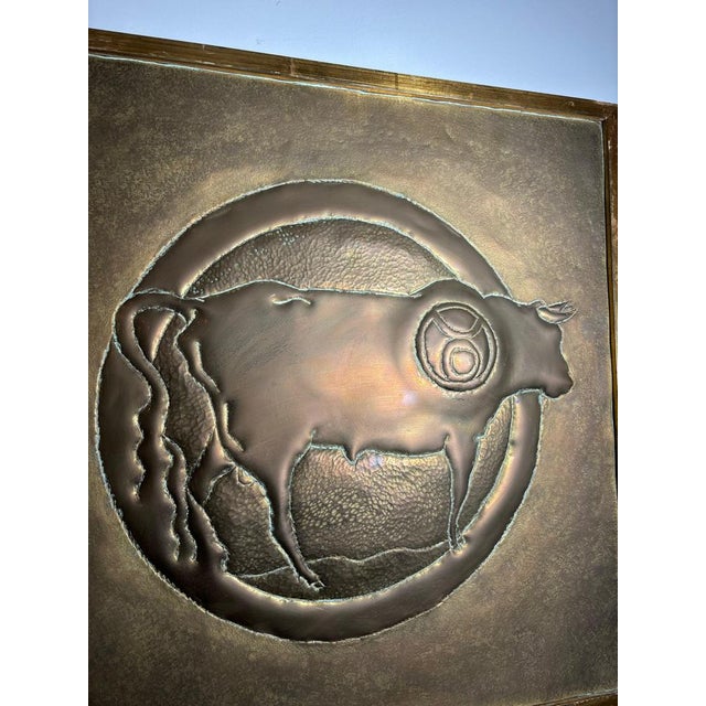 Brass Etched Bull, 1970s For Sale - Image 3 of 5