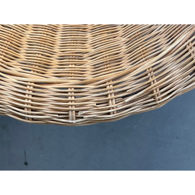 Vintage Organic Modern Wicker Pedestal Dining Table & 4 Barrel Chairs, 48” Glass Top For Sale - Image 13 of 17