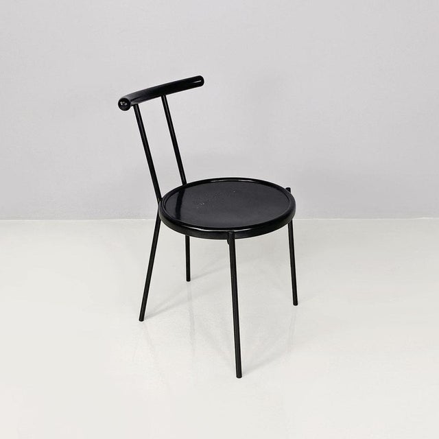Italian Modern Round Black Wood and Metal Chair, 1980s For Sale - Image 3 of 18