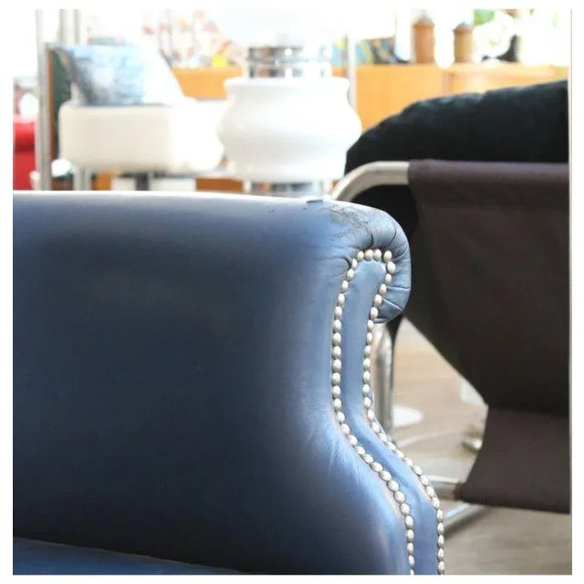 Blue Leather Armchair, 1960s For Sale - Image 6 of 8