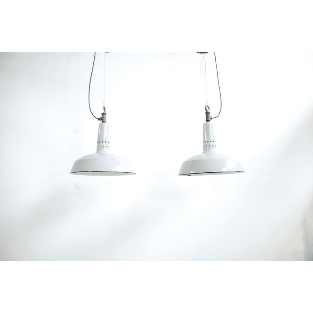 Gray Enamel Factory Light from Carriage Factory the Hague for Philips, 1930s For Sale - Image 8 of 8