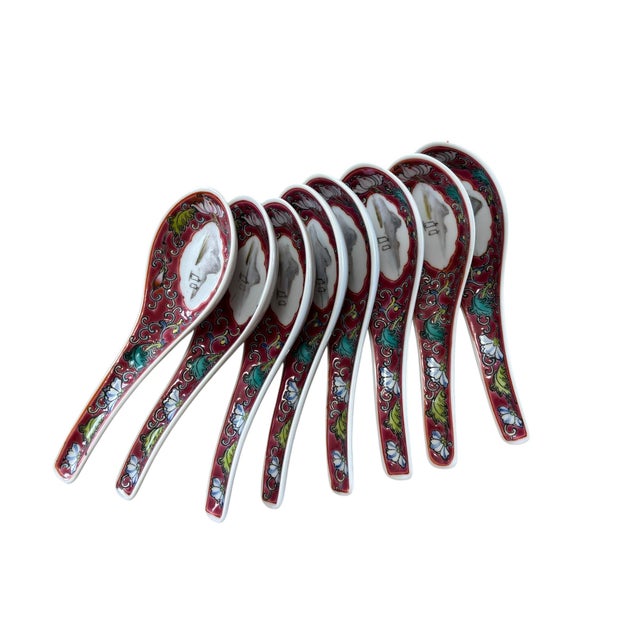 Mid 20th Century Mid-Century Min Shou Jingdezhen Porcelain Soup Spoons, Set of 8 For Sale - Image 5 of 11