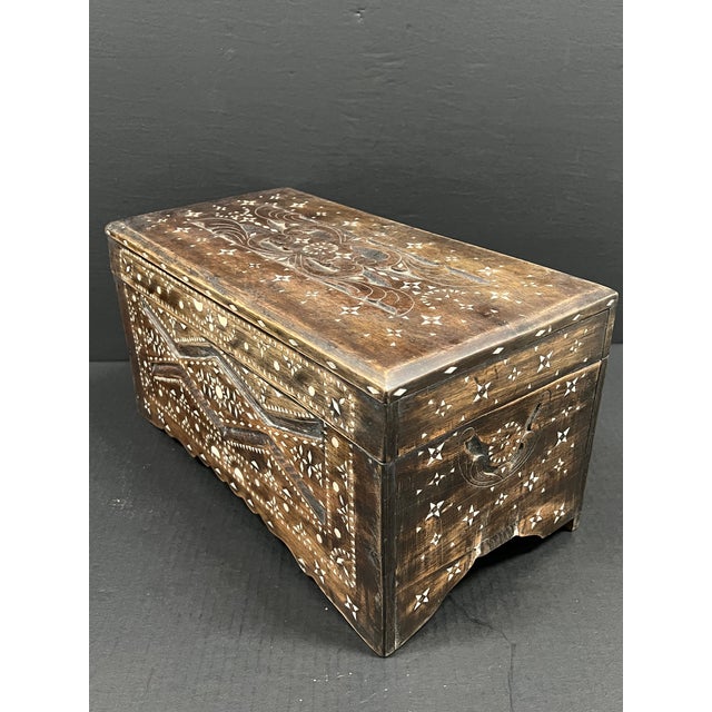 Vintage Mother of Pearl Inlay Wooden Small Box Trunk For Sale - Image 11 of 12