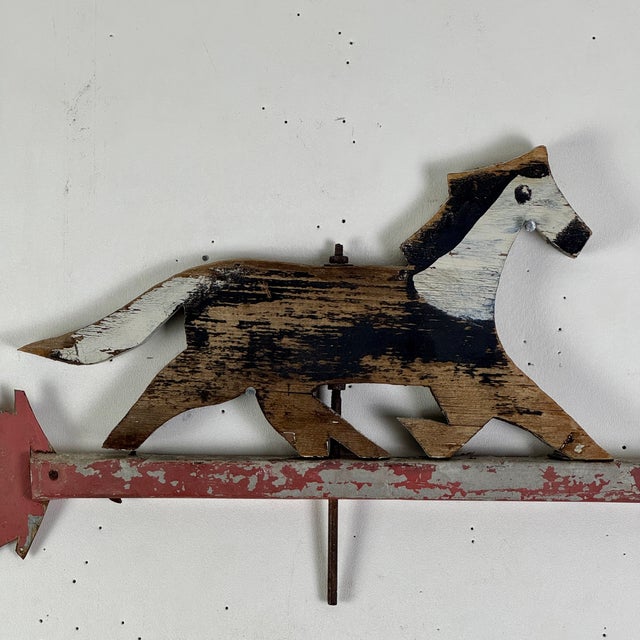 1920s 1920s Primitive Folk Art Handmade & Painted Wood Horse on Metal Arrow Weathervane For Sale - Image 5 of 10