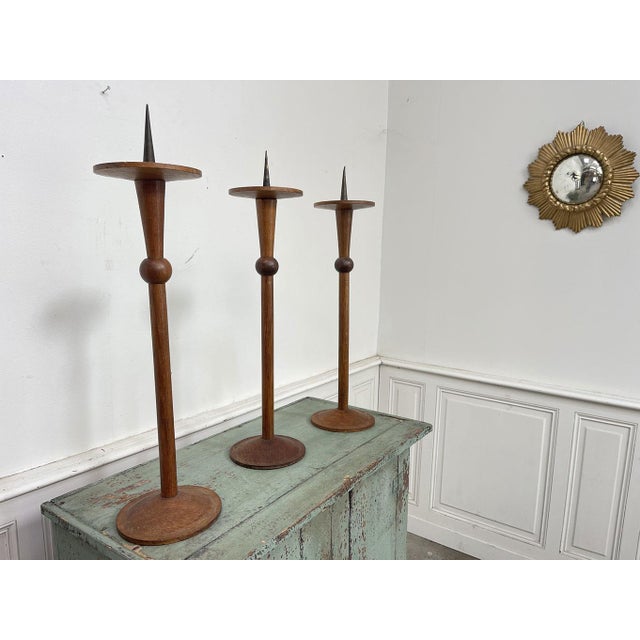 Oak Candleholders, 1950s, Set of 3 For Sale - Image 6 of 9
