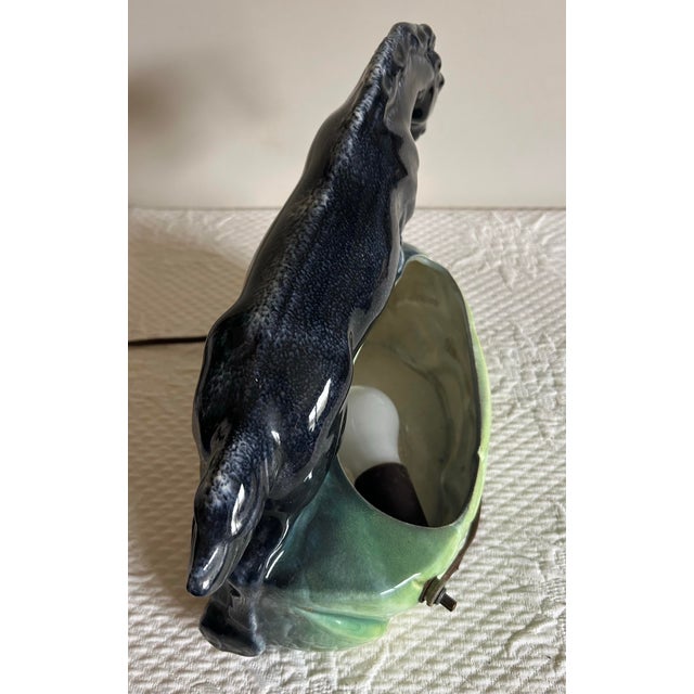 Ceramic Vintage Art Deco Haeger Jumping Horse Tv Table Lamp For Sale - Image 7 of 10