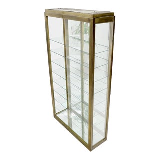 Tall Narrow Brass Finish Adjustable Glass Shelves Unit Bookcase Storage Etagere For Sale