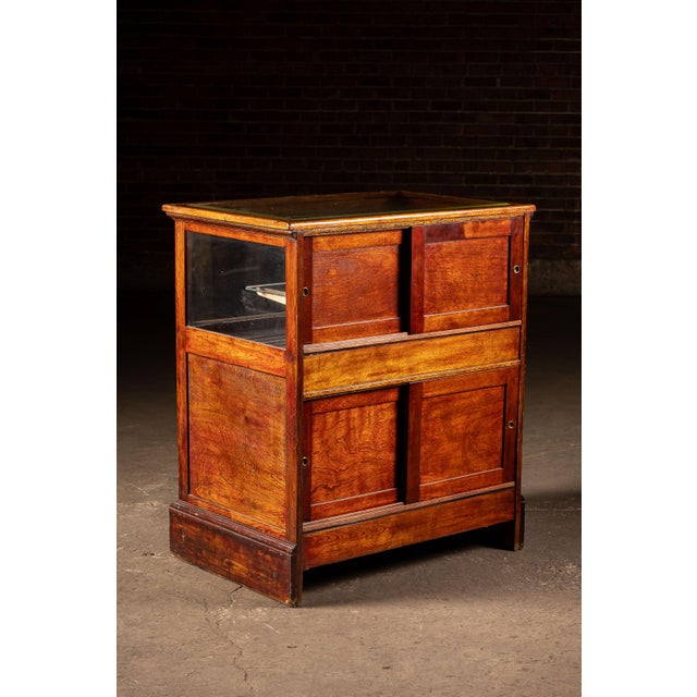 Traditional Antique Oak Barber Shop Display Cabinet For Sale - Image 3 of 13