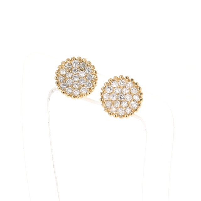 0.46 Carat Round Cluster Diamond Yellow Gold Earrings, A Pair For Sale - Image 4 of 5