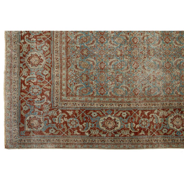 Textile Antique Persian Tabriz Floral Designed Wool Rug in Blue For Sale - Image 7 of 11