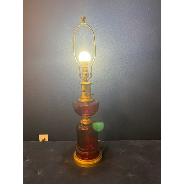 1940s Paul Hanson Red Glass Brass Table Lamp For Sale In Denver - Image 6 of 11
