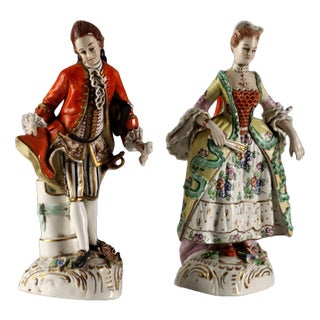 Antique 19th Century Figurines from Rudolstadt Porcelain, Germany, Set of 2 For Sale