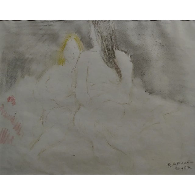 Abstract Raphael Soyer "Two Women in Bed" Colored Pencil Drawing For Sale - Image 3 of 9