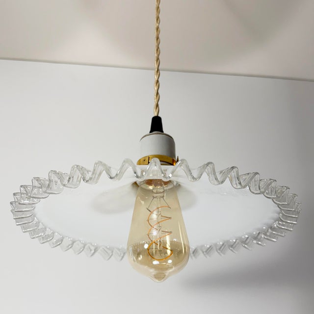 French Provincial French White Opaline Glass “Frill” Pendant Light, 1930s For Sale - Image 3 of 7