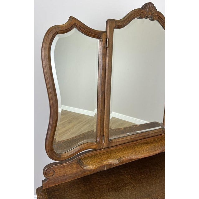 Vintage French Oak Dressing Table with Mirror For Sale - Image 5 of 16