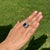 Metal 3.63ct Emerald-Cut Blue Sapphire Diamond Victorian Ring in 18k White Gold Size 7 For Sale - Image 7 of 18