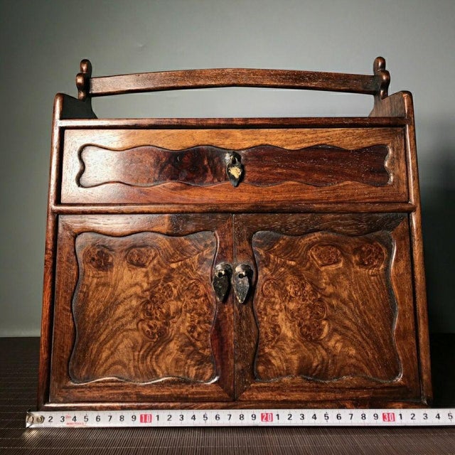 Chinese Vintage Chinese Rosewood Tea Caddy Box With Handle and Double Doors For Sale - Image 3 of 7