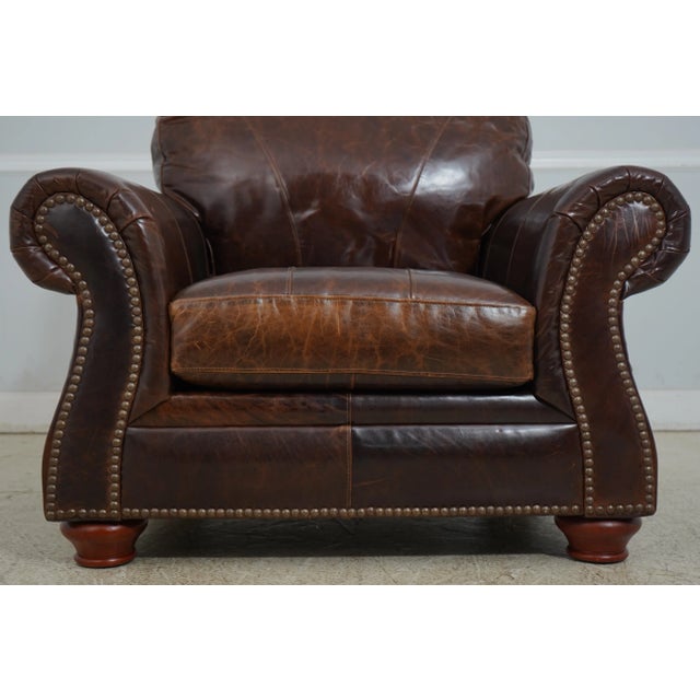 Pair High Quality Brown Leather Club Chairs For Sale In Philadelphia - Image 6 of 12