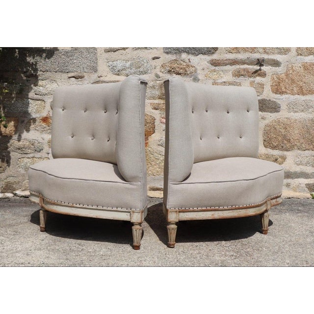 19th Century French Napoleon III Benches in Natural Linen, Set of 2 For Sale - Image 6 of 11