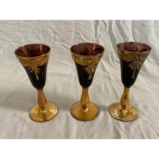 Glass Vintage Mid-Century Bohemian Glass Cordial Set- 7 Pieces For Sale - Image 7 of 11