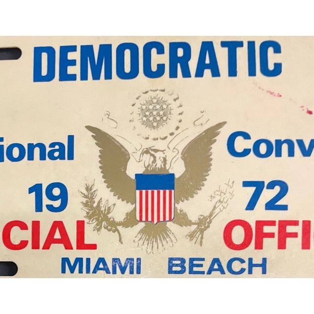 1972 car tag for an Official of the Presidential Democratic Convention in Miami Beach, Florida. Combined shipping is...