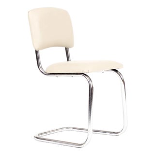 Vintage Mid Century Tubular Chrome Bauhaus Style Cantilever Accent Chair— Tan Leather For Sale