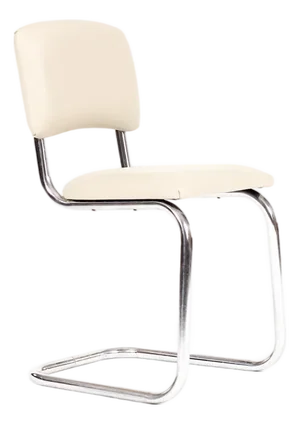 Vintage Mid Century Tubular Chrome Bauhaus Style Cantilever Accent Chair— Tan Leather