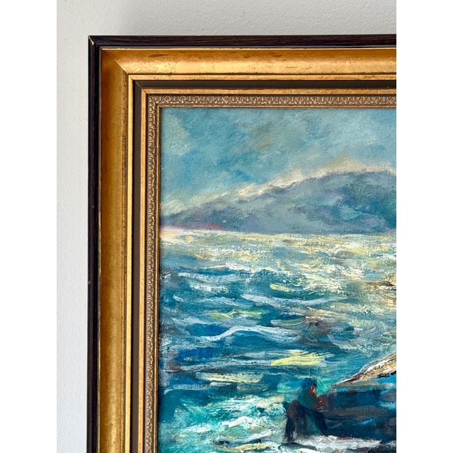 Mid-Century Modern Vintage Original Oil Painting Impressionist Seascape Signed Friedman For Sale - Image 3 of 12