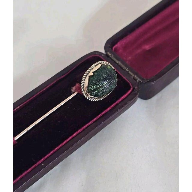 Antique Egyptian Revival Victorian 9ct Gold Scarab Beetle Pin For Sale - Image 3 of 18