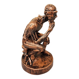 Vintage Rodin's Skeletal the Thinker Small Statue Resin Sculpture Figure With Copper Patina For Sale