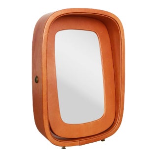 Modernist German Leather Table Mirror attributed to Vereinigte Werkstätten, 1960s For Sale