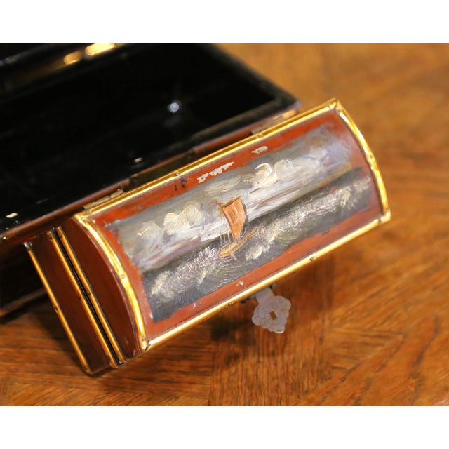 Brown Set of Four Vintage Hand-Painted Wooden Treasure Boxes With Maritime Scenes For Sale - Image 8 of 13