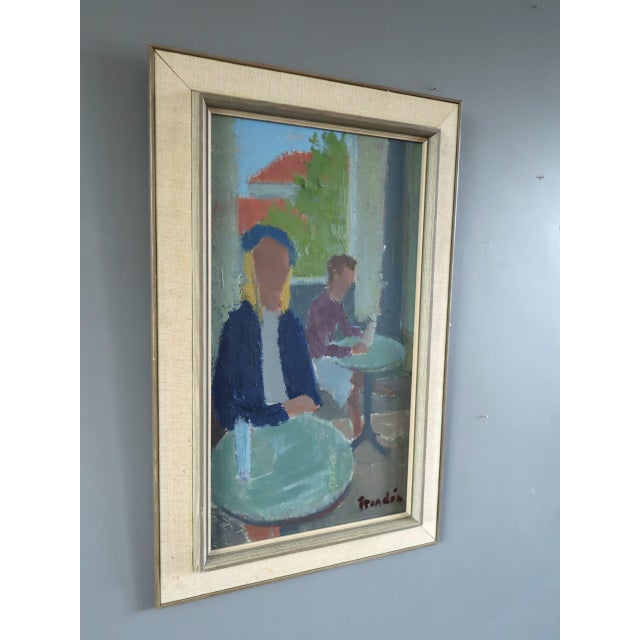 Mid-Century Modern 'Cafe Corner' Vintage Swedish Original Figurative Interior Oil Painting, Framed For Sale - Image 4 of 10