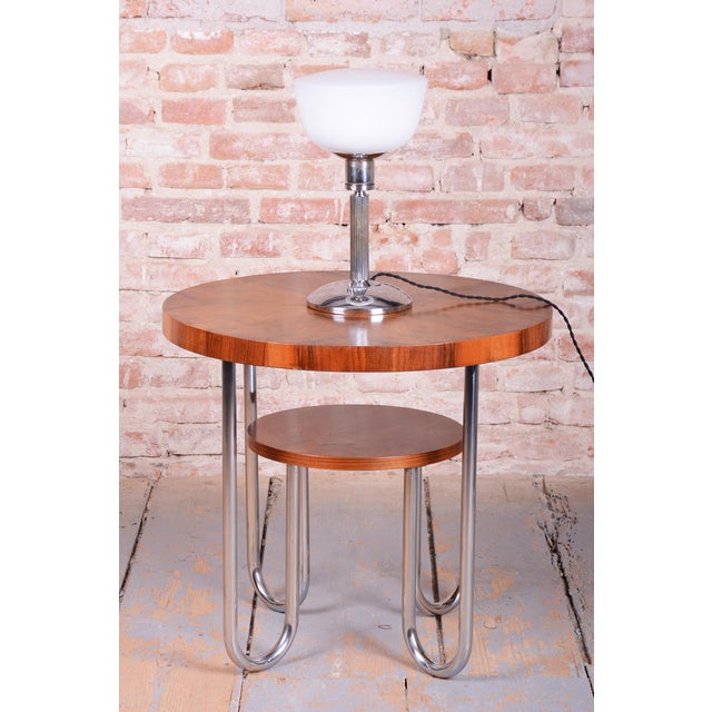 Silver Bauhaus Table Lamp in Chrome, Steel, and Opaline Glass, Czech, 1930s For Sale - Image 8 of 11