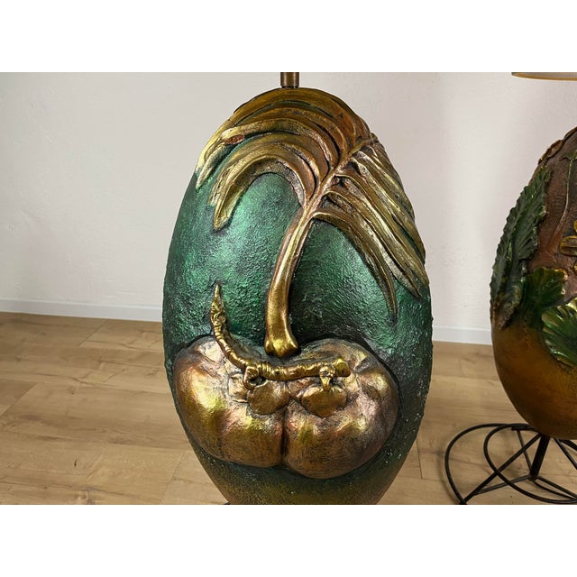 Textile Italian Painted Terracotta Lamps, 1980s, Set of 2 For Sale - Image 7 of 9