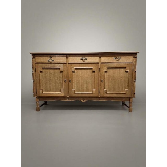 Wood Danish Brutalist Oak Sideboard, 1960s Architectural Design For Sale - Image 7 of 7